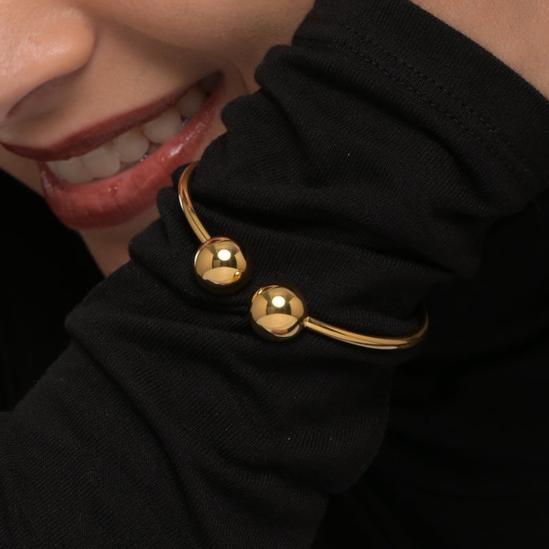 PALMONAS 18k Gold Tone Plated Ball Cuff Bangle Bracelet
 for Women - Image 3